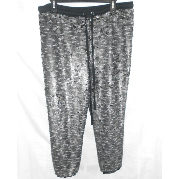 Free People Scintillating Sequined Jogger Pants Silver Gray Black Size Large - Picture 1 of 4